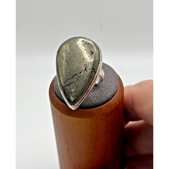 Apache Pyrite Natural Gemstone .925 Stone Ring Sz 7.50 -14.58 GR - Picture 2 of 4